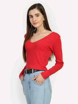 Casual Wear Full Sleeve Regular Fit Top for Women, Top for Girls Free Size (Bust 28-32,Length-18, Brown) - Red, M