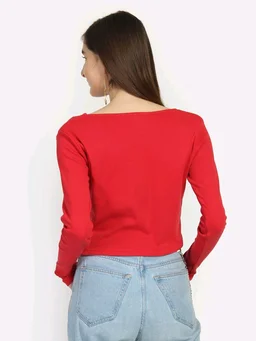 Casual Wear Full Sleeve Regular Fit Top for Women, Top for Girls Free Size (Bust 28-32,Length-18, Brown) - Red, M
