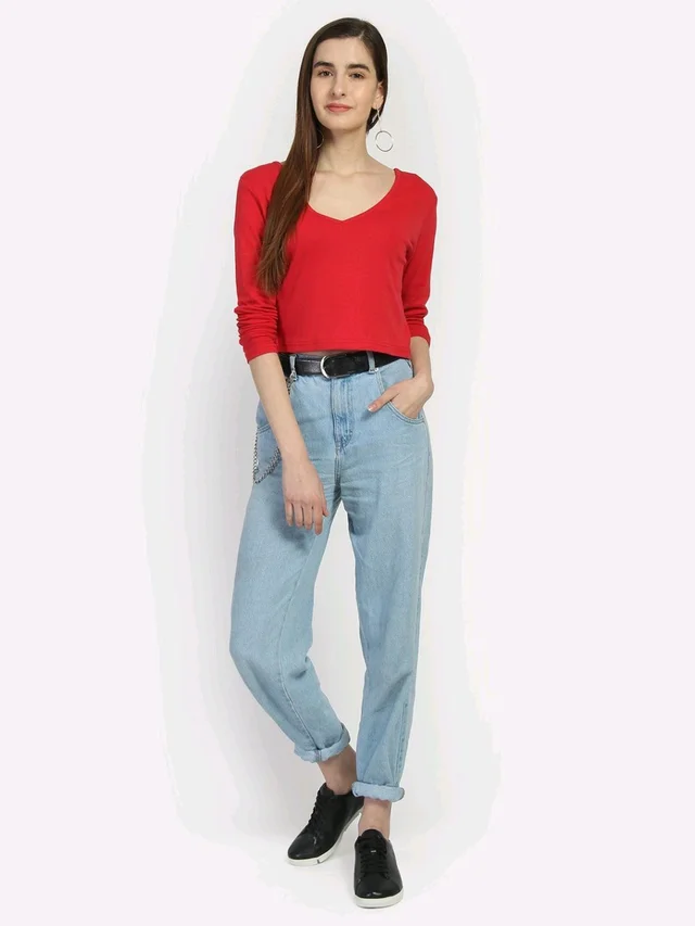 Casual Wear Full Sleeve Regular Fit Top for Women, Top for Girls Free Size (Bust 28-32,Length-18, Brown) - Red, M