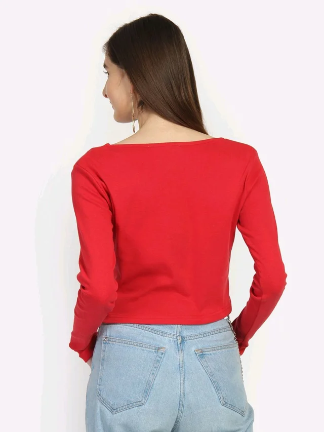 Casual Wear Full Sleeve Regular Fit Top for Women, Top for Girls Free Size (Bust 28-32,Length-18, Brown) - Red, XL