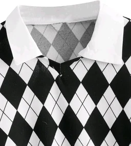 Women's Long Sleeve Crop Top Argyle Print Contrast Collar Blouse Shirt - White, S