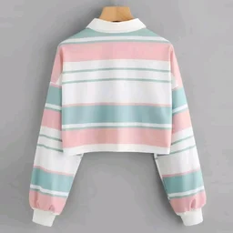 Women's Long Sleeve T-Shirt Button Front Striped Polo Shirt Croped Pullover Sweatshirt Top Blouse Casual Drop Shoulder Top - White, XL