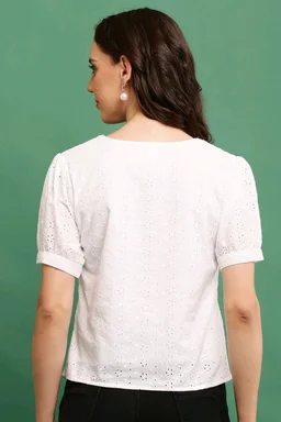 Casual Regular Sleeves Solid Women's White Top - White, XL