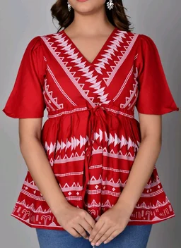 Girls Rayon Printed Festival Regular for Women's Top (White - Carmine, XL