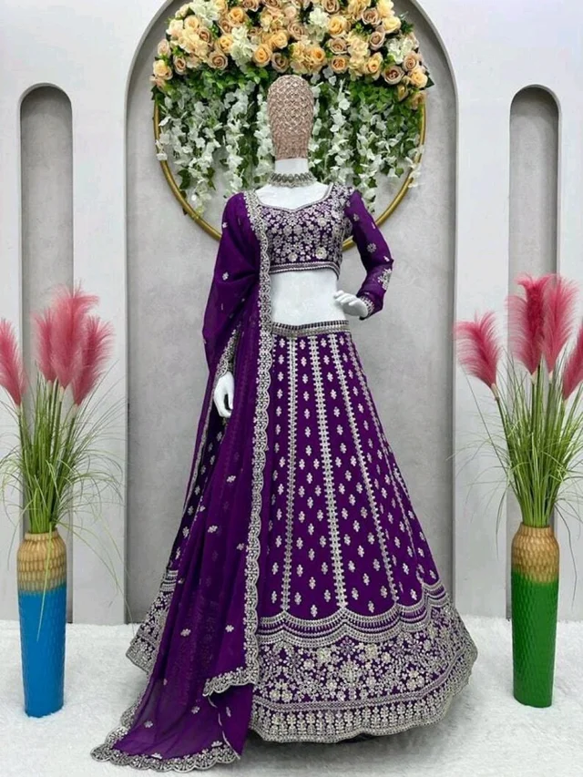Embroidered Semi Stitched Lehenga Choli (Purple) - Mardi Gras, Free Size