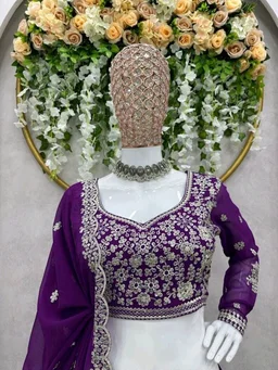 Embroidered Semi Stitched Lehenga Choli (Purple) - Mardi Gras, Free Size