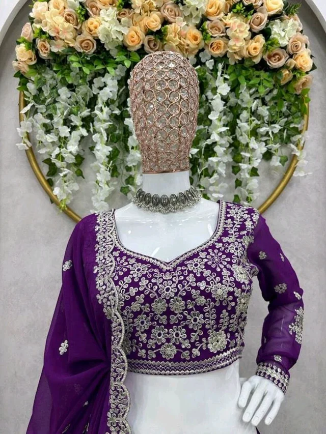 Embroidered Semi Stitched Lehenga Choli (Purple) - Mardi Gras, Free Size