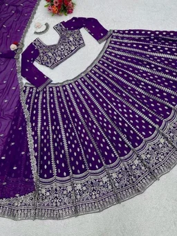 Embroidered Semi Stitched Lehenga Choli (Purple) - Mardi Gras, Free Size
