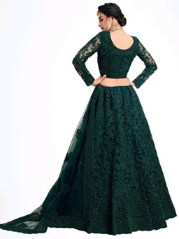 Solid, Embroidered, Embellished, Self Design Semi Stitched Lehenga Choli (Green) - Plantation, Free Size