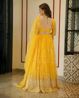 Women's Net Semi-Stitched Lehenga Choli (Yellow) - Yellow, Free Size