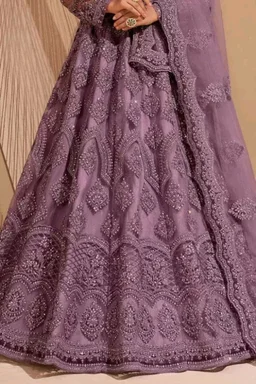 Embroidered Semi Stitched Lehenga Choli (Purple) - Mountbatten Pink, Free Size