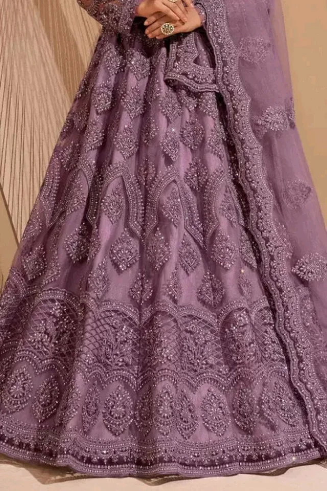 Embroidered Semi Stitched Lehenga Choli (Purple) - Mountbatten Pink, Free Size