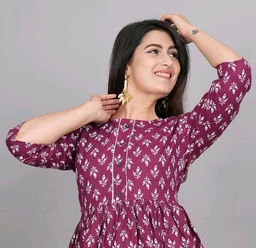 Women's Maroon Floral Printed Short Kurta, Casual Kurta for Girls and Women, Flared Short Kurta & Tunic - Rouge, L