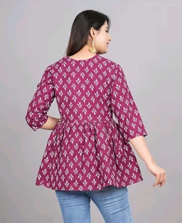 Women's Maroon Floral Printed Short Kurta, Casual Kurta for Girls and Women, Flared Short Kurta & Tunic - Rouge, L