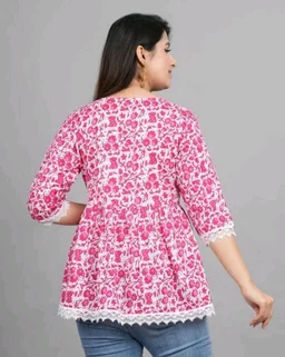 Women's Maroon Floral Printed Short Kurta, Casual Kurta for Girls and Women, Flared Short Kurta & Tunic - Violet Red, L
