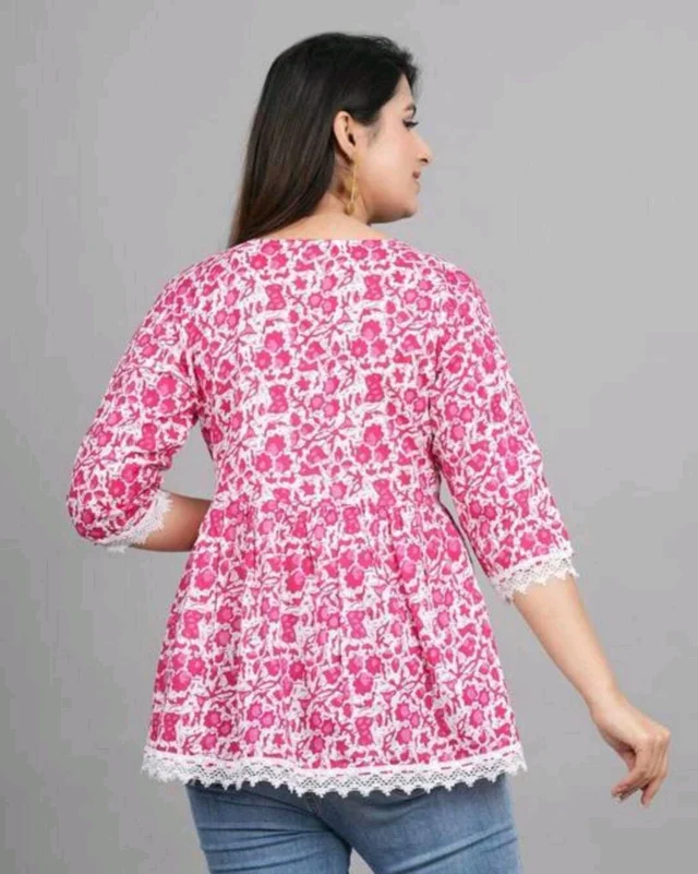 Women's Maroon Floral Printed Short Kurta, Casual Kurta for Girls and Women, Flared Short Kurta & Tunic - Violet Red, L