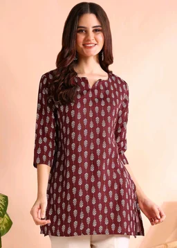 Women Floral Print Cotton Rayon Straight Kurta (Blue) - Buccaneer, L