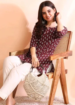 Women Floral Print Cotton Rayon Straight Kurta (Blue) - Buccaneer, L