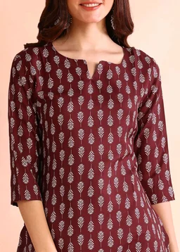 Women Floral Print Cotton Rayon Straight Kurta (Blue) - Buccaneer, L