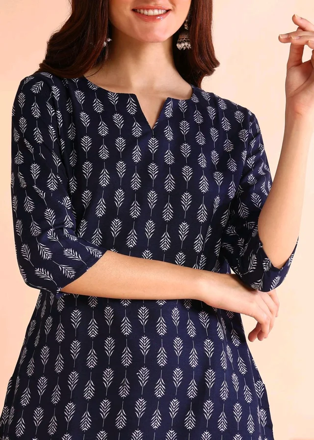Women Floral Print Cotton Rayon Straight Kurta (Blue) - Cherry Pie, S