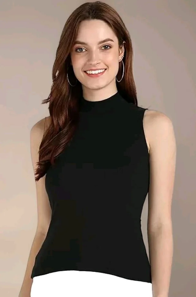 Women's Essential Tank Top High/Mock Neck Full Length Turtle Neck Sleeveless Knit Rib Stretchable CT-03 - White, S