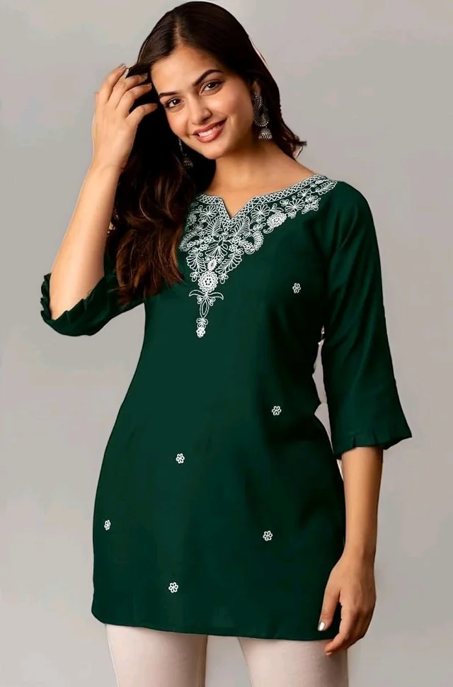 Women Rayon Regular Top - Bottle Green, L