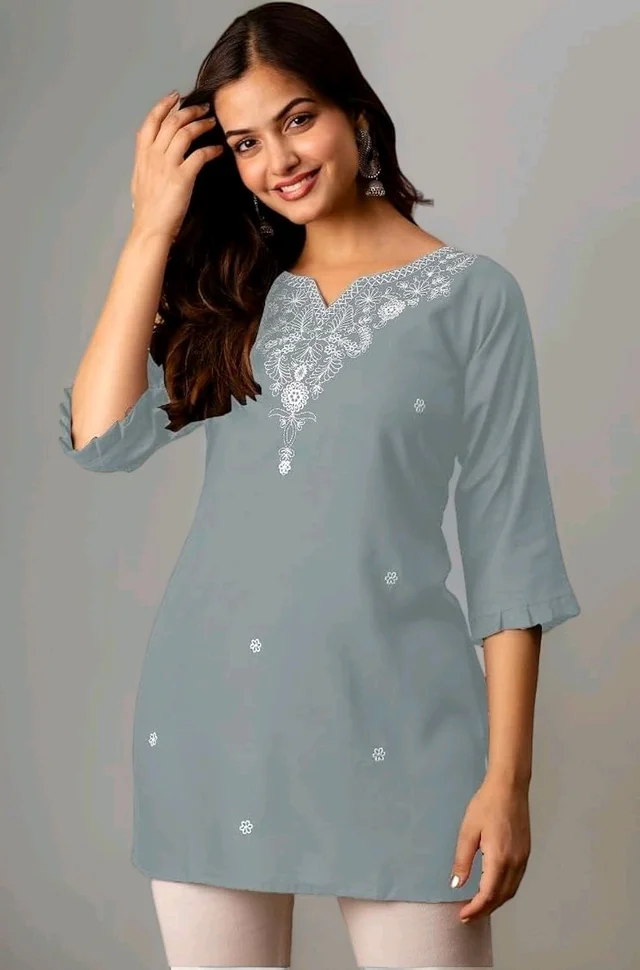 Women Rayon Regular Top - Oslo Gray, L