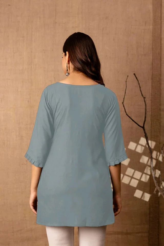 Women Rayon Regular Top - Oslo Gray, L