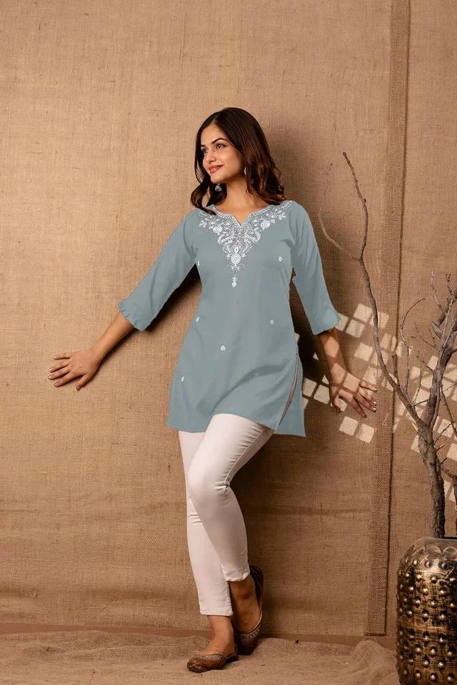 Women Rayon Regular Top - Oslo Gray, L