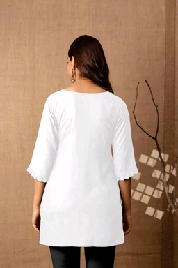 Women Rayon Regular Top - White, M