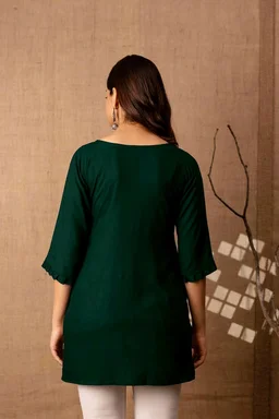 Women Rayon Regular Top - Bottle Green, S