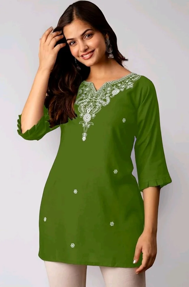 Women Rayon Regular Top - Green Leaf, S
