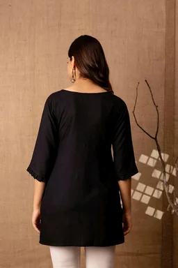 Women Rayon Regular Top - Black, XL