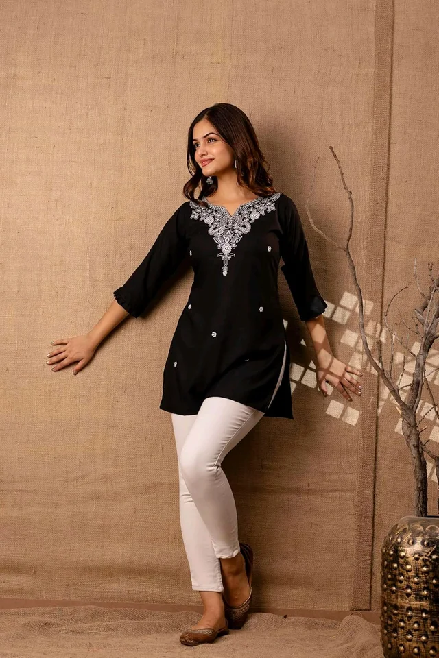 Women Rayon Regular Top - Black, XL