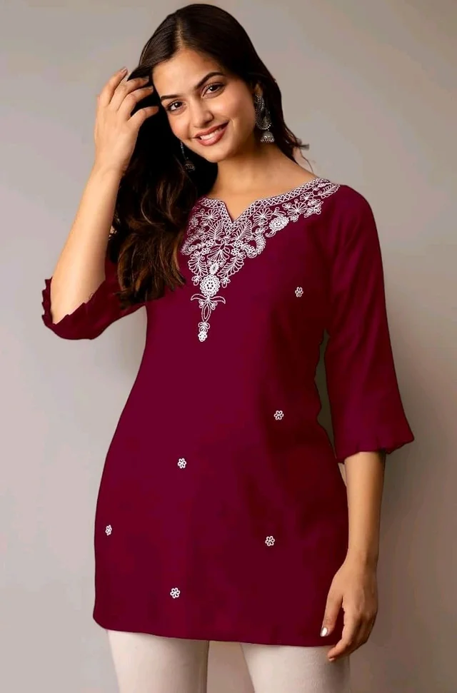 Women Rayon Regular Top - Bordeaux, XL