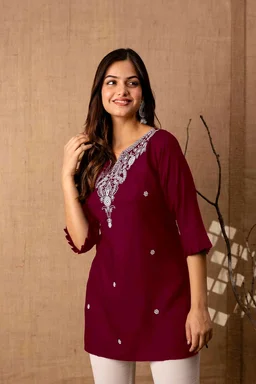 Women Rayon Regular Top - Bordeaux, XL