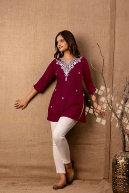 Women Rayon Regular Top - Bordeaux, XL