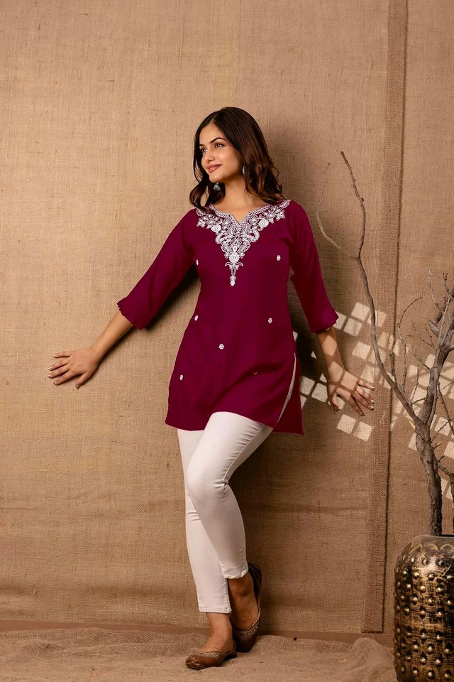 Women Rayon Regular Top - Bordeaux, XL