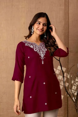Women Rayon Regular Top - Bordeaux, XL