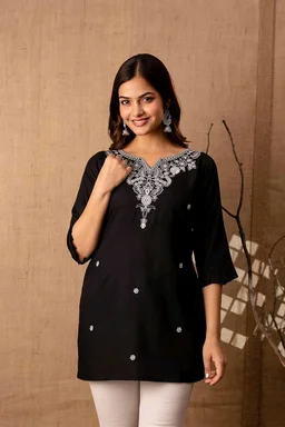 Women Rayon Regular Top - Black, XXL