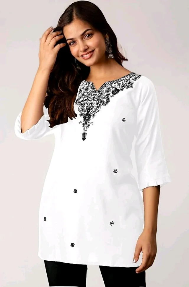 Women Rayon Regular Top - White, XXL