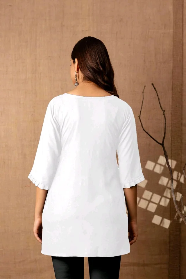Women Rayon Regular Top - White, XXL
