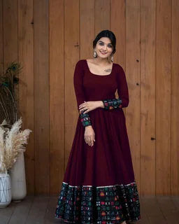 Viscose Rayon Stitched Anarkali Gown (Blue) - Tawny Port, M