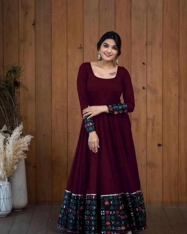 Viscose Rayon Stitched Anarkali Gown (Blue) - Tawny Port, M