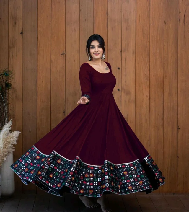 Viscose Rayon Stitched Anarkali Gown (Blue) - Tawny Port, XXL