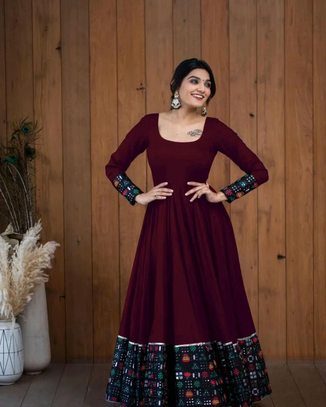 Viscose Rayon Stitched Anarkali Gown (Blue) - Tawny Port, XXXL