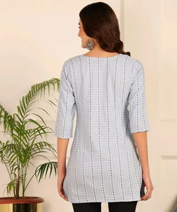 Women Striped Pure Cotton. Straight Kurta (Purple) - Alto, L