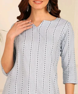 Women Striped Pure Cotton. Straight Kurta (Purple) - Alto, S