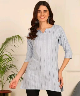 Women Striped Pure Cotton. Straight Kurta (Purple) - Alto, S