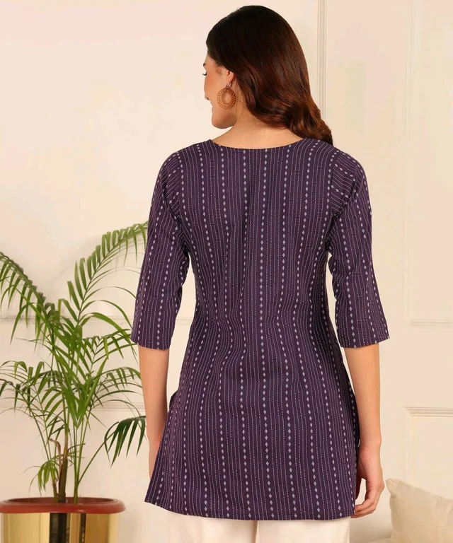 Women Striped Pure Cotton. Straight Kurta (Purple) - Eggplant, XL